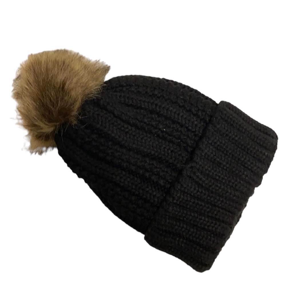 Cute Black Fuzzy Puff Beanie Hat